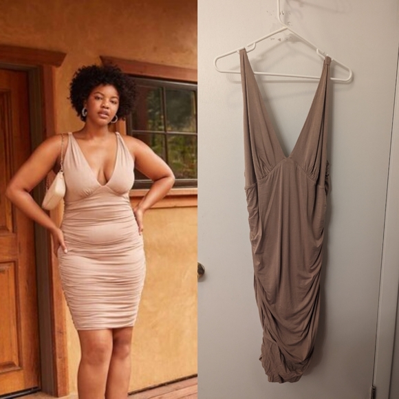 Forever 21 Taupe Ruched Bodycon Dress, 3XL - Picture 1 of 5